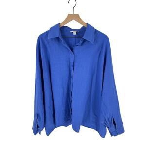 COS Linen Button Down Shirt Relaxed Fit Blue Collared Lightweight Size 10
